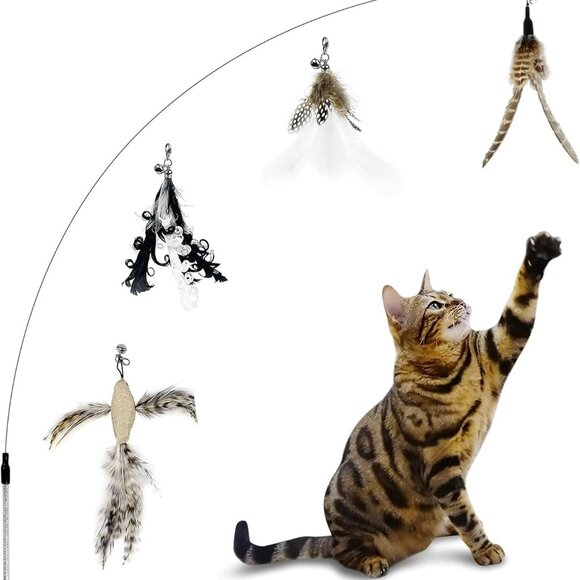 Cat Wand Toys,Interactive Bird Toy Set,35'' Flexible Steel Wire and 4Pcs Feather - Picture 1 of 6